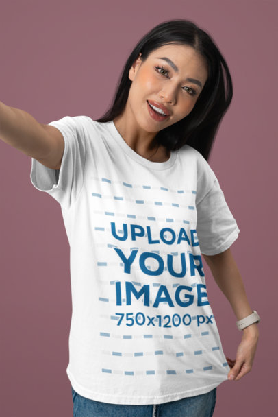 Selfie-Themed Mockup Featuring a Happy Woman With a Bella Canvas T-Shirt