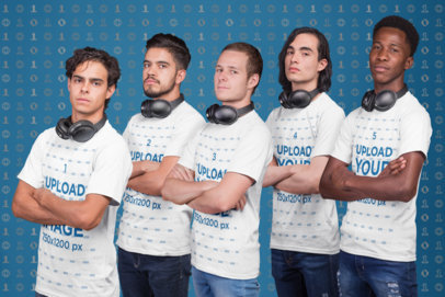 Side Shot T-Shirt Mockup of an Esports Team with Headphones