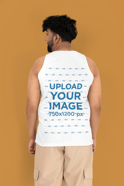 Back-View Mockup of a Bearded Man Wearing a Plus Size Tank Top in a Studio