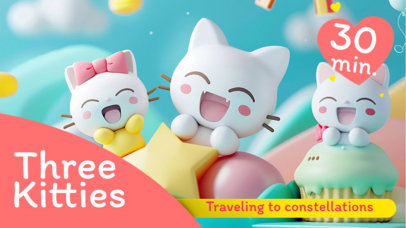 YouTube Thumbnail Template with Happy Kawaii-Style Kittens for a Kids' Channel 6588e