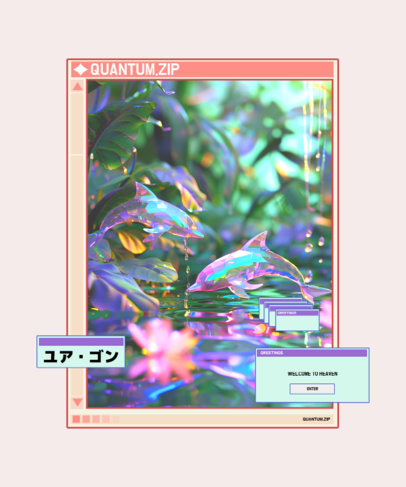 Y2K-Themed T-Shirt Design Template Featuring a Frutiger Aero-Inspired Style ED-7083g