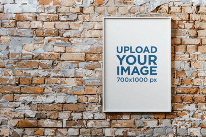 AI-Generated Mockup of a Vertical Art Print Placed on a Distressed Brick Wall m38949