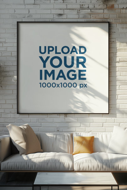 AI-Generated Mockup of a Squared Art Print Placed in a Living Room m38898