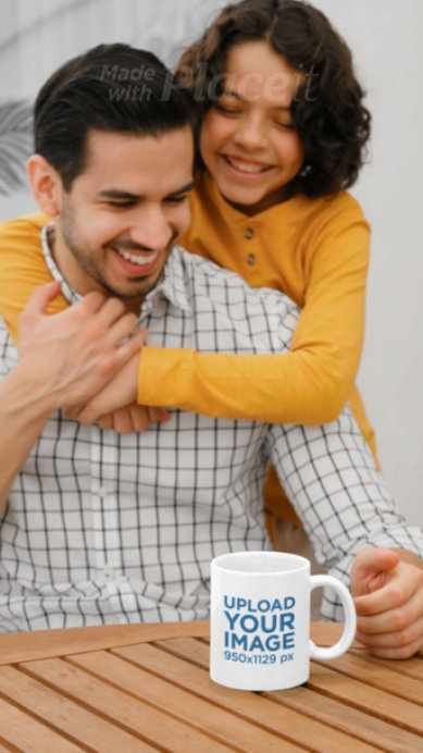 Coffee Mug Video Featuring a Happy Man Enjoying Time With His Son for Father's Day