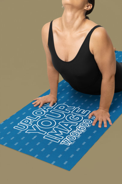 Mockup of a Fitness Woman Stretching While Using a Yoga Mat