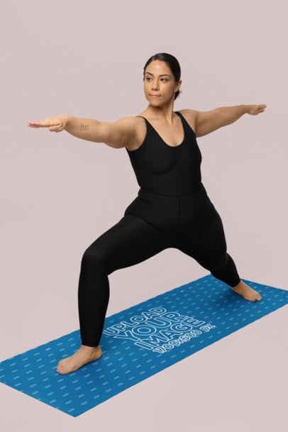 Wellness Mockup Featuring a Woman Standing Over a Yoga Mat While Stretching m40153
