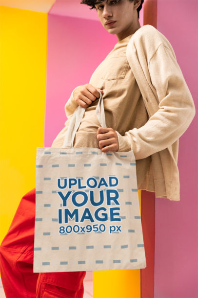 Mockup of a Man in a New Pop Wave-Inspired Style Carrying a Tote Bag m38781