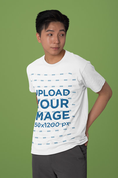 Mockup Featuring a Man Wearing a Bella Canvas T-Shirt with a Rounded Neck