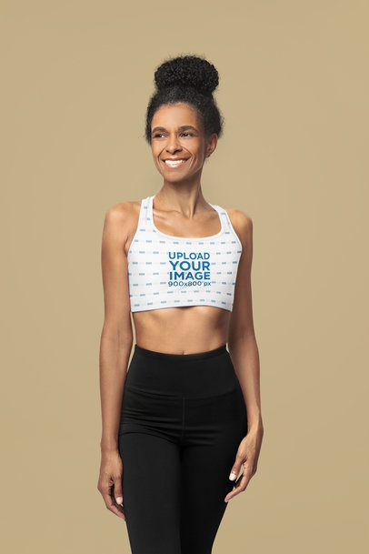 Sublimated Sports Bra  Mockup of a Happy Woman With a Yoga Outfit