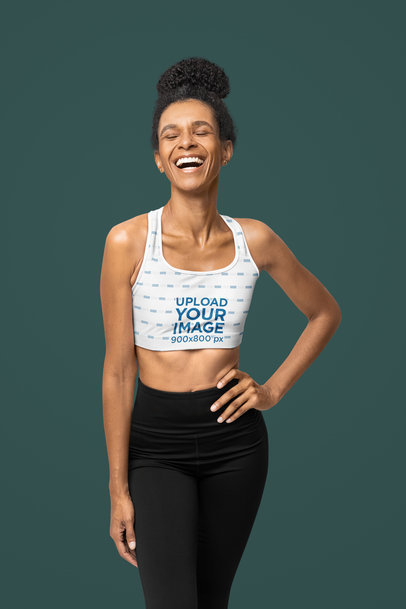 Sports Bra Mockup of a Cheerful Woman in a Fitness Outfit Posing Against a Colorful Background