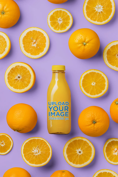 Mockup of an AI-Generated Glass Bottle Surrounded by Orange Slices