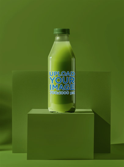 AI-Generated Mockup Featuring a Glass Bottle With Juice Standing on a Colorful Background