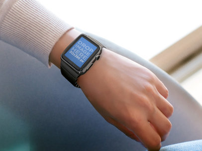 Mockup Template Of Young Woman Wearing a Black Apple Watch