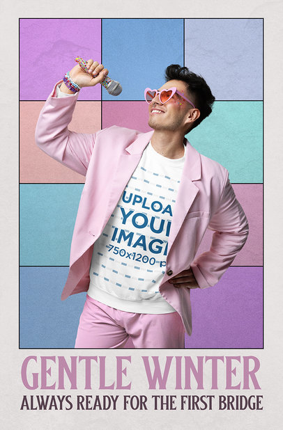 Gildan Sweatshirt Mokup of a Happy Man With a Sparkly Microphone Inspired by a Swift Fandom Theme