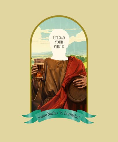 Funny T-Shirt Design Template Featuring a Saint Holding a Beer with a Customizable Head 6759e