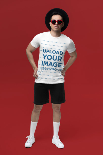 Bella Canvas T-Shirt Mockup Featuring a Man in a Swift Fandom-Inspired Aesthetic Set