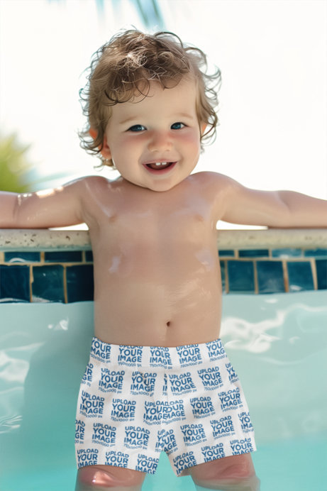 Shorts Mockup Featuring an AI-Created Smiling Little Boy Enjoying the Pool