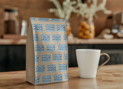 Sublimated Mockup Featuring an AI-Created Coffee Bag Placed on a Table