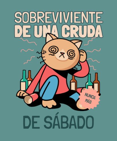 Hangover Survivor T-Shirt Design Template With a Cartoonish Funny Cat 6772g