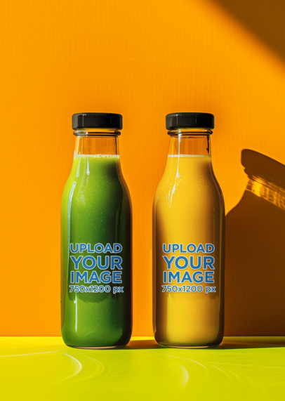 Drinkware Mockup Featuring Two AI-Created Glass Bottles Filled With Juice m40417