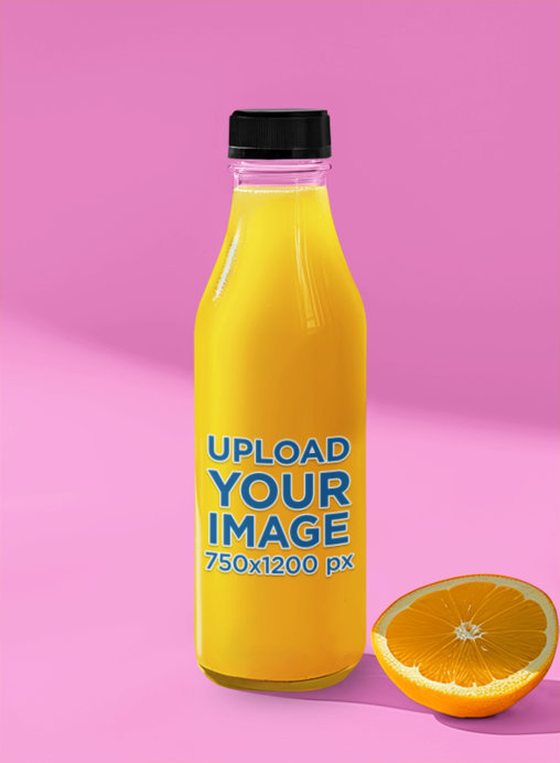 AI-Generated Mockup of a Glass Juice Bottle Standing Next to an Orange Slice