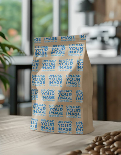 Coffee Bag Mockup Featuring an AI-Created Coffee Shop Setting m40408