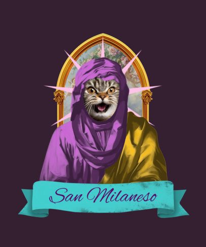 T-Shirt Design Template Featuring a Funny Cat with a Saint Costume 6760a