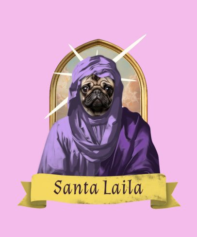 T-Shirt Design Template Featuring a Cute Pug Puppy in a Saint Attire 6760e