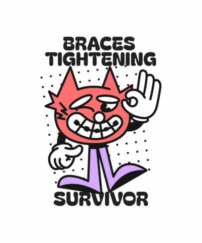 Trendy T-Shirt Design Template With a Cartoonish Character and a Braces Ache Quote