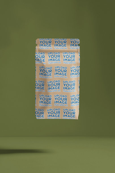 Mockup of an AI-Created Coffee Bag Floating Against a Customizable Background