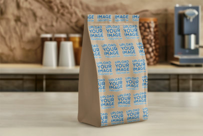 Coffee Bag Mockup Featuring an AI-Created Kitchen Setting