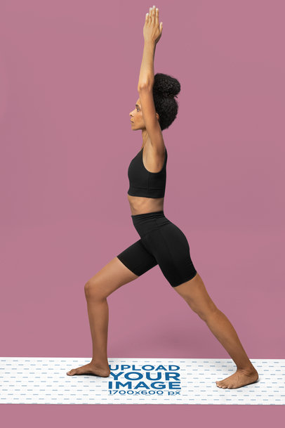 Mockup of a Fitness Serious Woman Practicing Yoga in a Sublimated Mat