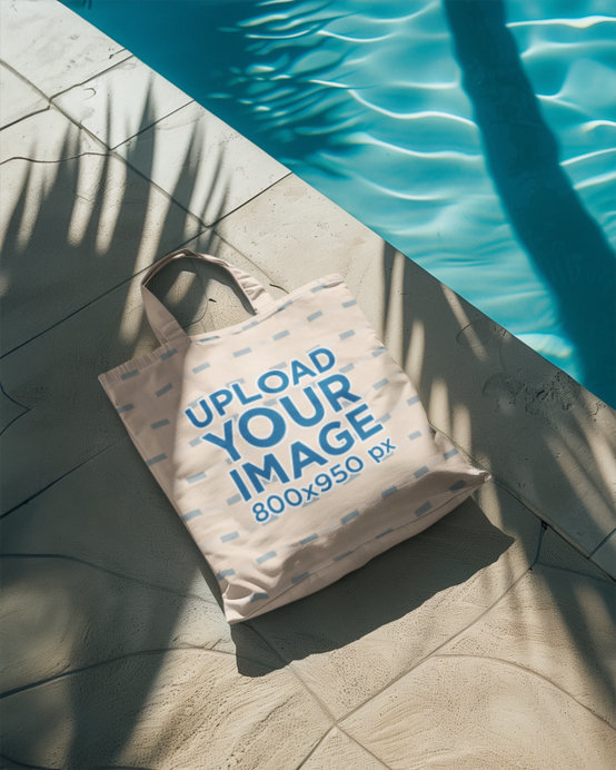 Summer-Themed Mockup Featuring an AI-Created Tote Bag Lying on the Floor