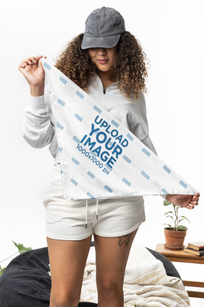 Bandana Mockup Featuring a Curly-Haired Woman With a Butterfly Tattoo m40311