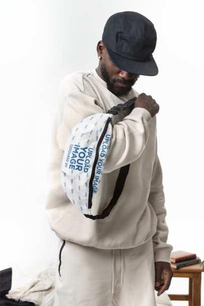 Mockup of a Man Carrying a Fanny Pack With His Elbow m40294