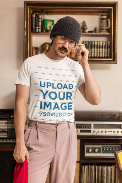 Bella Canvas T-Shirt Mockup Featuring a Man With a Grandpacore-Inspired Outfit m40657