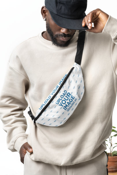 Mockup of a Bearded Man Carrying a Sublimated Fanny Pack in a Studio m40296