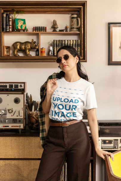 Bella Canvas Tee Mockup of a Serious Woman in a Grandpacore Style m40664