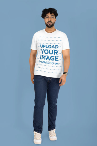 Round-Neck T-Shirt Mockup of a Bearded Man Walking in a Studio m39727