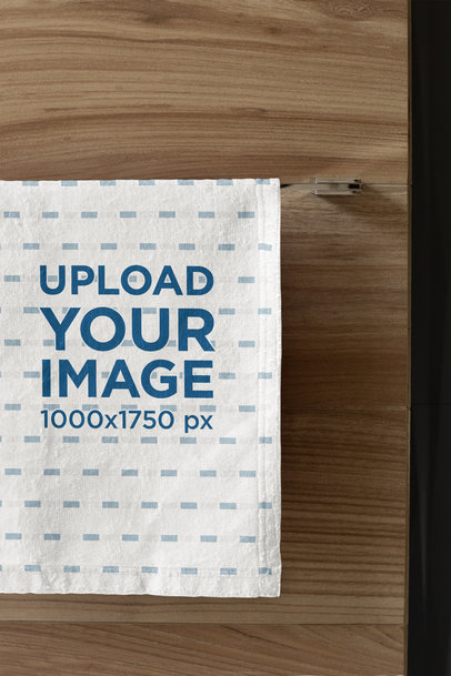 Hand Towel Mockup Featuring a Wooden Wall in the Background m40730