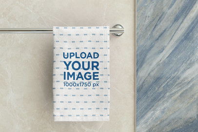 Home Decor Mockup Featuring a Hand Towel Placed in a Steel on a Bathroom Wall m40728