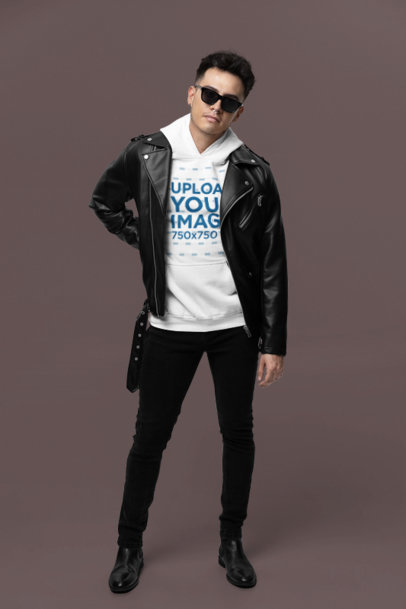 Gildan Hoodie Mockup of a Man With a Serious Look in a Swift Fandom-Inspired Style