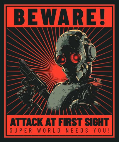 Illustrated T-Shirt Design Template Featuring a Shooters Gaming Theme 6806a