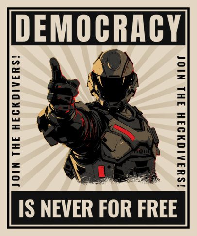 T-Shirt Design Template With an AI-Generated Warrior Inspired by a Shooters Combat Game