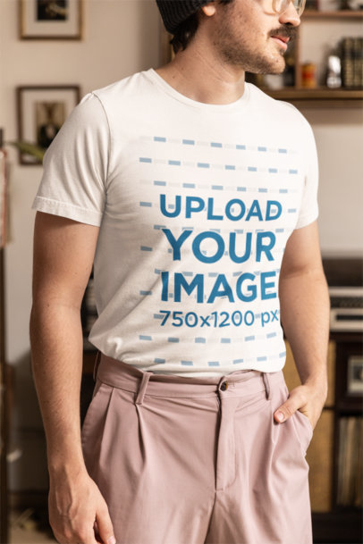 Bella Canvas T-Shirt Mockup Featuring a Cropped-Face Man in a Grandpacore Look