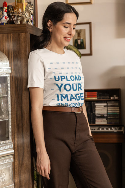 Grandpacore-Inspired Mockup Featuring a Smiling Woman Wearing a Bella Canvas Tee m40661