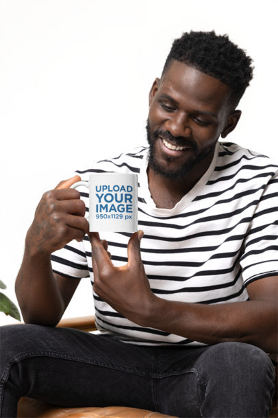 Mockup of a Happy Tattooed Man Holding an 11 Oz Coffee Bag m40264