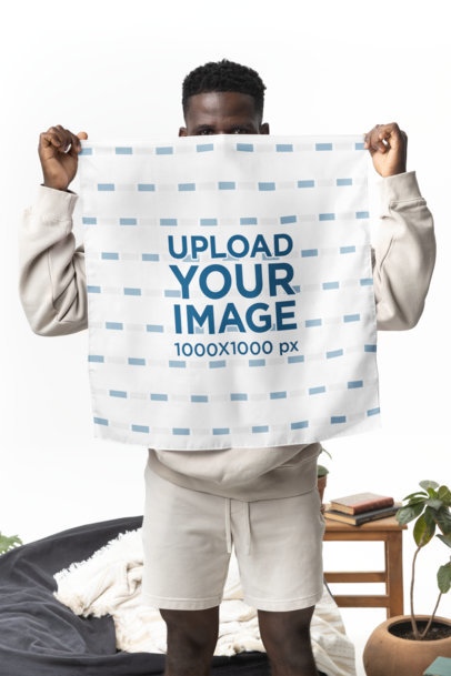 Mockup of a Man Hiding His Face Behind a Sublimated Bandana m40309