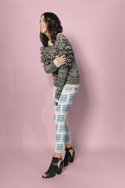 Women's Leggings Mockup of a Woman Smiling at a Photo Studio