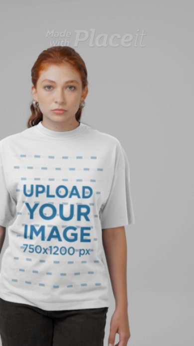 Oversized Round-Neck Tee Video Featuring a Woman With a Serious Look